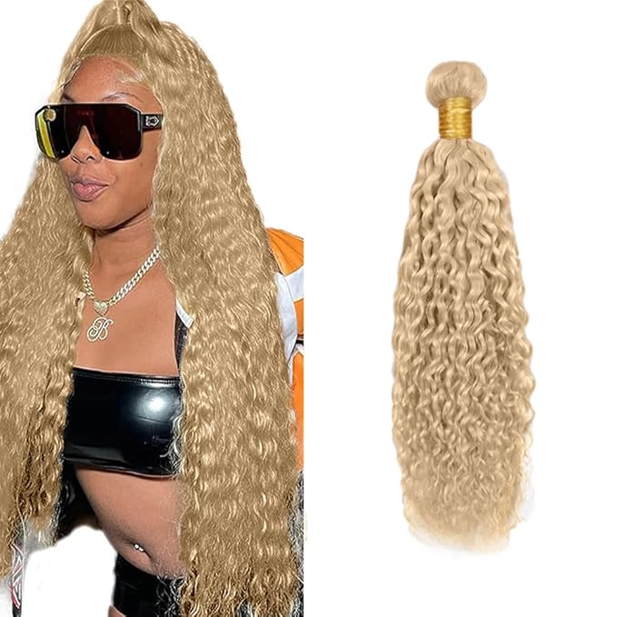 #22 Blonde Bundles Human Hair Water Wave Bundles 20 Inch Human Hair Weave 1 Bundle Unprocessed Brazilian Virgin Hair Ash Blonde Water Wave Human Hair Extensions 50 Grams/Bundle