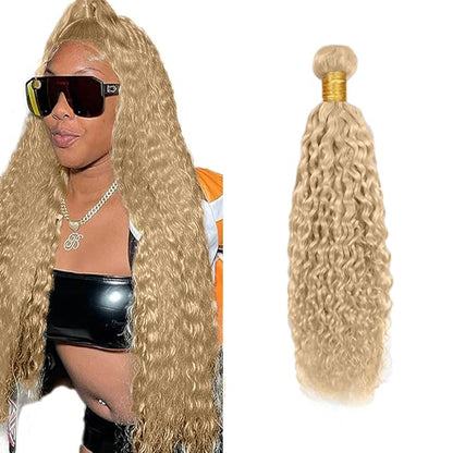 #22 Blonde Bundles Human Hair Water Wave Bundles 20 Inch Human Hair Weave 1 Bundle Unprocessed Brazilian Virgin Hair Ash Blonde Water Wave Human Hair Extensions 50 Grams/Bundle