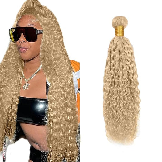 #22 Blonde Bundles Human Hair Water Wave Bundles 20 Inch Human Hair Weave 1 Bundle Unprocessed Brazilian Virgin Hair Ash Blonde Water Wave Human Hair Extensions 50 Grams/Bundle