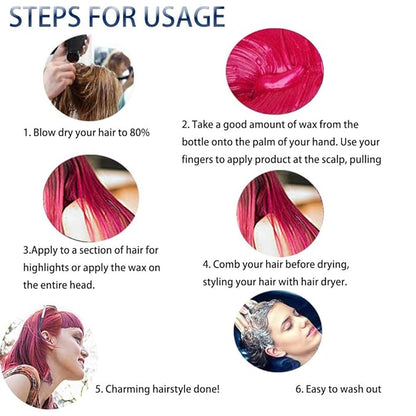 Temporary Hair Color Spray, Natural Hair Coloring Wax Material Disposable Hair Styling Clay Ash for Cosplay, Party, Masquerade, Halloween (Blue, White, Green, Pink, 1 Pack)
