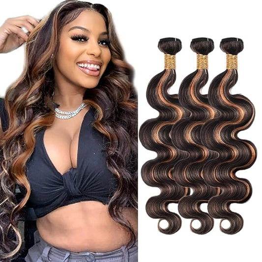 26 28 30 Inch P1B30 Human Hair Bundles Highlight Body Wave Bundles 2 Tone Black and Light Brown Bundle Niegmeag Hair Peruvian Unprocessed Virgin Hair Extensions