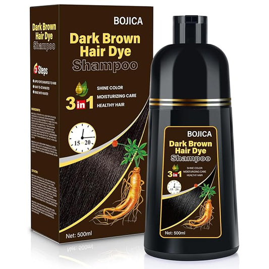 Hair Dye Shampoo for Gray Hair Coverage, 3-in-1 Semi-Permanent Color Shampoo for Women & Men Dark Brown