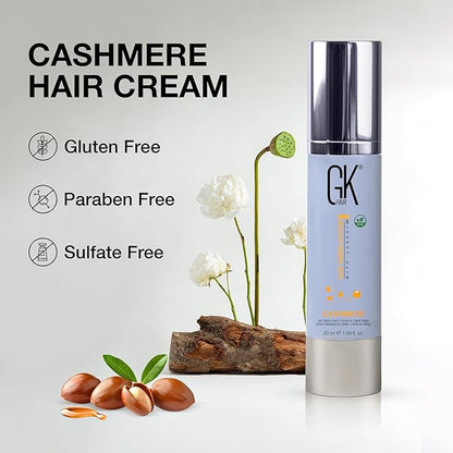 GK HAIR Global Keratin Leave in Cashmere Hair Smoothing and Styling Cream (1.69 Fl Oz/50ml) Argan Oil for Anti-Frizz Sleek Shine and Hydrates Dry Damaged and Unmanageable Hair Repair