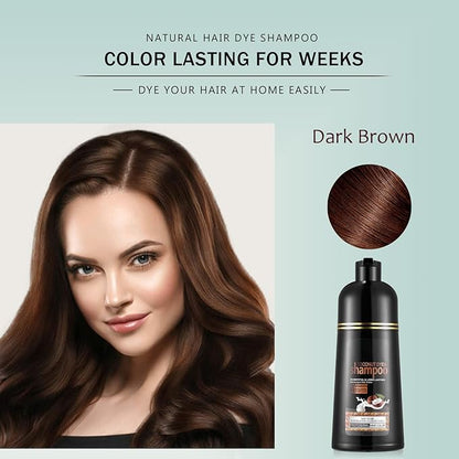 Dark Brown Hair Dye Shampoo, Instant Hair Color Shampoo, Covers Gray in Minutes, Long Lasting Brown Hair Dye, Coconut Dye Shampoo, Easy to Use 16.90 Fl Oz