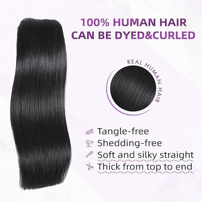 Clip in Hair Extensions Real Human Hair,100% Seamless Remy Human Hair Straight,Clip Extensions for Women, 8pcs Per Set with Double Weft,1B Natural Black,24inch 120g/4.2oz