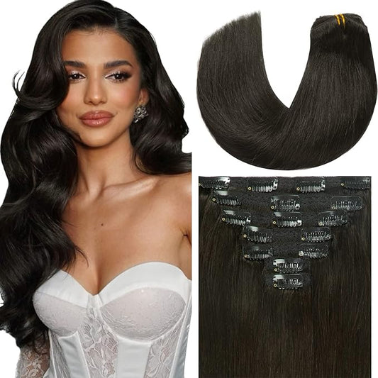 Loxxy 20 Inch Clip in Hair Extensions Human Hair Natural Black 9A Grade Brazilian Human Hair Extension Full Head Human Hair Extensions Clip in Remy Human Hair Color #1B 140g 7 pcs