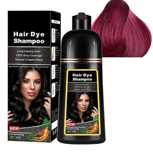 Natural Wine Red Hair Dye Shampoo,Magic Hair Dye Shampoo,Colors Hair in 15 Minutes,Long Lasting,500 Ml–3-In-1 Hair Color