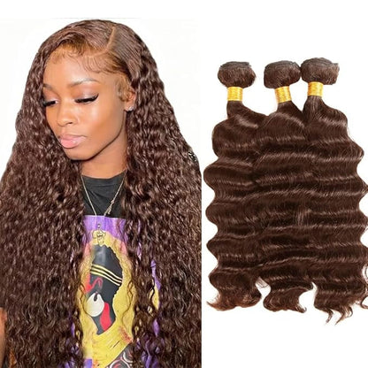 Brown Human Hair Bundles Color 4 Deep Wave Bundles Niegmeag Virgin Remy Hair 3 Bundles 24 26 28 Inch Double Weft Chocolate Brown Bundle Hair Weave