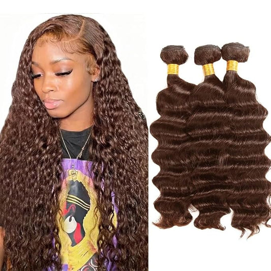Brown Human Hair Bundles Color 4 Deep Wave Bundles Niegmeag Virgin Remy Hair 3 Bundles 24 26 28 Inch Double Weft Chocolate Brown Bundle Hair Weave