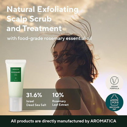 AROMATICA Rosemary Root Enhancer And Scalp Scrub Korean Hair Care Set - Rosemary Water Spray and Scalp Exfoliator for Dry Scalp Treatment, Refresh Your Hair with Rosemary Oil Scalp Care