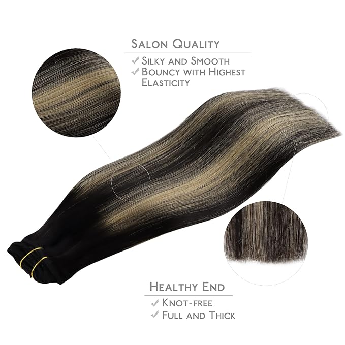 WENNALIFE Clip in Human Hair Extensions, 18 Inch 120g 7pcs Balayage Natural Black to Light Blonde Hair Extensions Remy Real Human Hair Double Weft