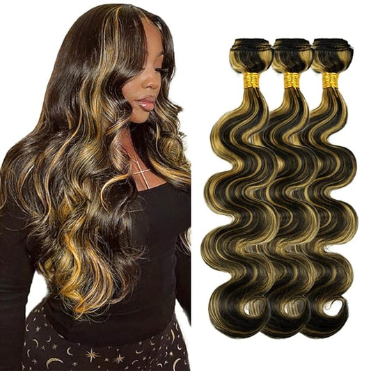 30 30 30 Inch Blonde Body Wave Bundles P1B/27 Human Hair Bundles Niegmeag Virgin Soft and Skily Remy Hair Extensions Double Weft Real Blonde Bundle Hair Weave