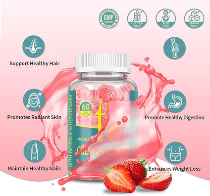 Collagen Gummies for Women Sugar Free, Hydrolyzed Collagen Peptides Gummies Type I, II, III, V, X with Biotin, Zinc Vitamins C A B D E for Skin Hair Nails, Bone,120 Count