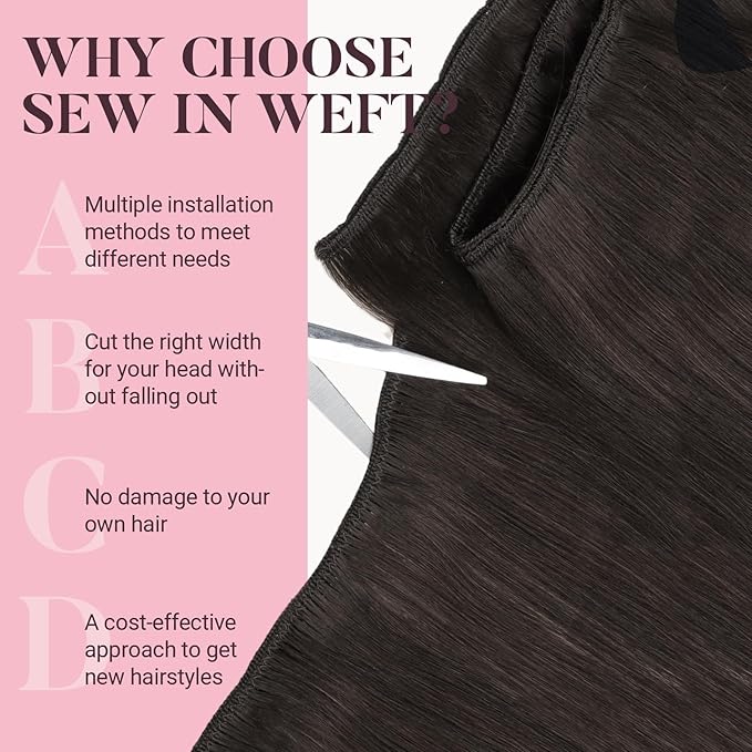 MAXITA Sew in Hair Extensions Real Human Hair, Weft Hair Extensions Human Hair, #2 Dark Brown 18 inch 100g Double Weft Remy Silky Sew in Weft Hair Extension Human Hair