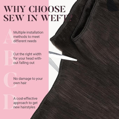 MAXITA Sew in Hair Extensions Real Human Hair, Weft Hair Extensions Human Hair, #2 Dark Brown 18 inch 100g Double Weft Remy Silky Sew in Weft Hair Extension Human Hair