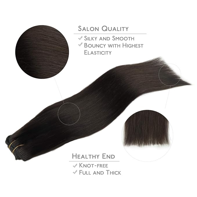 WENNALIFE Clip in Hair Extensions, 150g 20 Inch 9pcs Dark Brown Remy Hair Thicker Double Weft Extensiones De Cabello Humano Con Clip Ins Straight Full Volume
