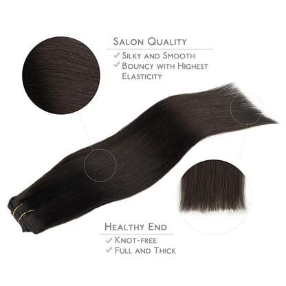 WENNALIFE Clip in Hair Extensions, 150g 20 Inch 9pcs Dark Brown Remy Hair Thicker Double Weft Extensiones De Cabello Humano Con Clip Ins Straight Full Volume