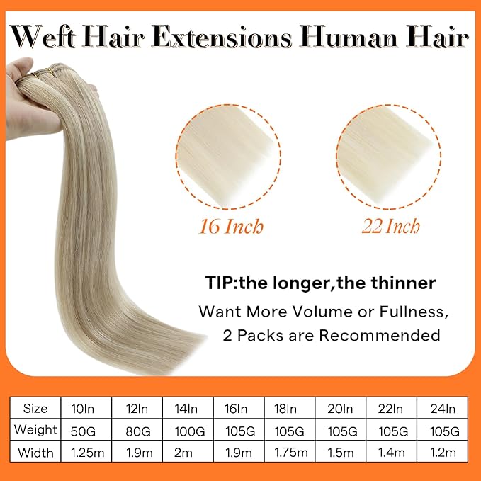 Full Shine Sew In Hair Extensions Real Human Hair Ash Blonde Hair Extensions Weft Extensions Straight Hair Sew In Weft Hair Extensions Color Ash Blonde Mix Golden Blonde 14 Inch 100G