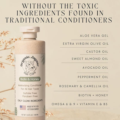 Natural Conditioner for Hair Care, Sulfate Free Conditioner with Vitamin E, Castor, Argan and Almond Oil, Rosemary and Peppermint Scent, For All Hair, 13.5 fl oz