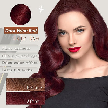 Dark Wine Red Hair Dye Shampoo 3 in 1, Dark Burgundy for Men & Women Hair Colors in Minutes, Shampoo Para Canas Long-Lasting 16.9 Fl Oz (Dark wine red)
