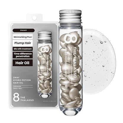 8 THE THALASSO Potion Hair Oil for Frizzy & Damaged Hair Women & Men, Keratin Hair Care for Repairing with Squalane & Deep Ocean Water, Sulfate & Paraben Free, UNSCENTED, 24 Capsules