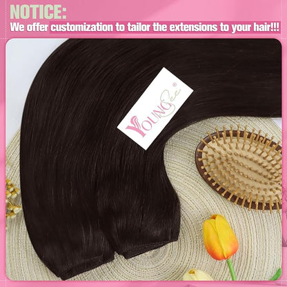 YoungSee Wire Human Hair Extensions Dark Brown Wire Hair Extensions Real Human Hair Brown Wire Hair Extensions Darkest Brown Hair Extensions for Women Easy-to-wear 100G 20In