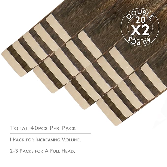 WENNALIFE Tape in Hair Extensions Human Hair, 40pcs 100g 14 inch Ombre Walnut Brown to Ash Brown and Bleach Blonde Hair Extensions Real Human Hair Straight Tape in Extensions Real Human Hair Extension