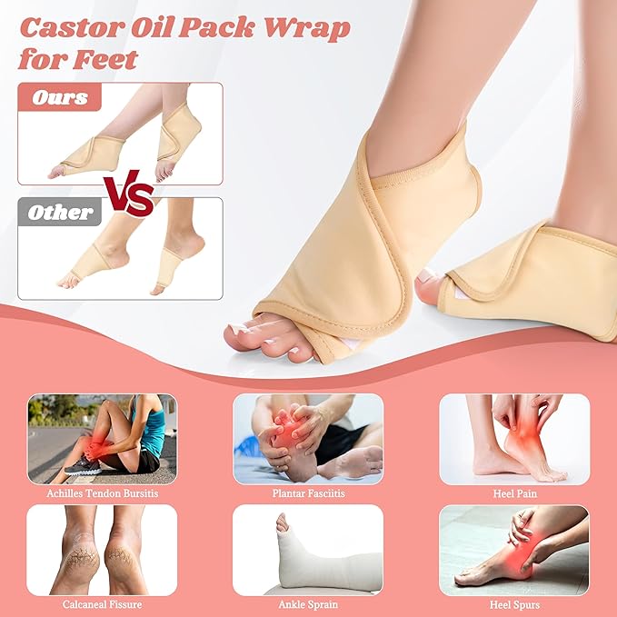 Castor Oil Pack Wrap, 12 Pcs Reusable Castor Oil Pack Kit Organic Cotton for Shoulder Hands Neck Waist Chest Knees and Feet, Adjustable Compress Pads for Entire Body