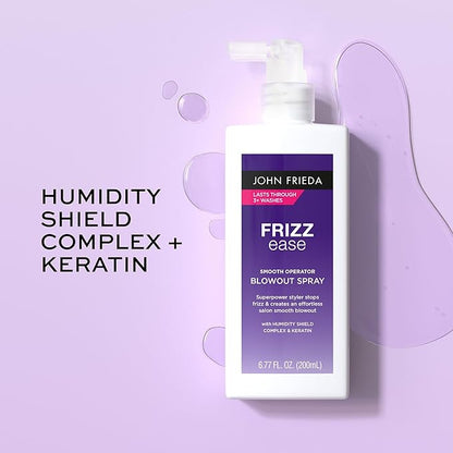 John Frieda Frizz Ease Smooth Operator Blowout Spray, Anti-Humidity, Hair Gloss, Heat Protection Spray for Hair, 6.77 Oz