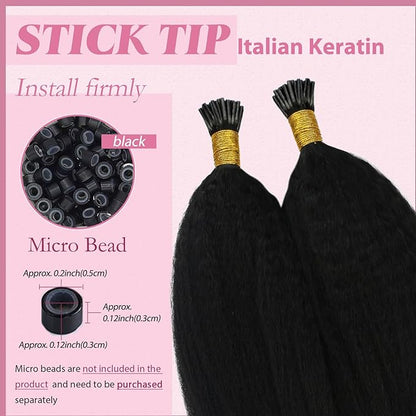 YoungSee I Tips Hair Extensions Real Human Hair Kinky 22In Itip Human Hair Extensions Kinky Straight 50g Black Cold Fusion Hair Extensions Curly Itips Hair Extensions 50s Long Lasting Hair Extensions