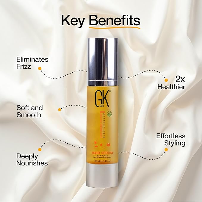 GK HAIR Global Keratin 100% Organic Argan Oil Anti Frizz Serum 10ml & Styling Smoothing Nourishing Heat Protection Shine 100ml Serum Oil