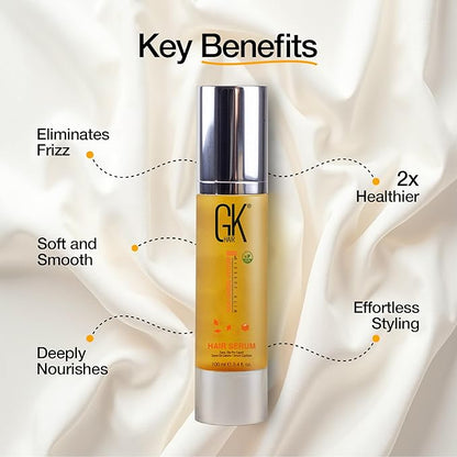 GK HAIR Global Keratin 100% Organic Argan Oil Anti Frizz Serum 10ml & Styling Smoothing Nourishing Heat Protection Shine 100ml Serum Oil