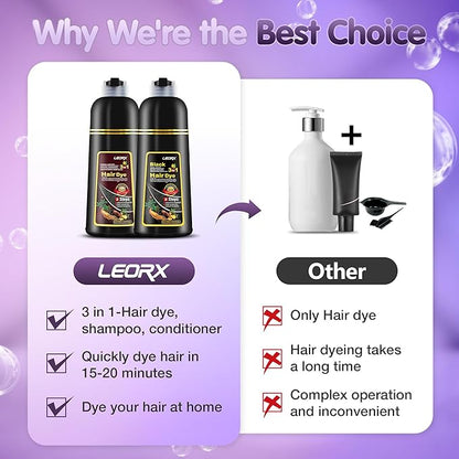 "Leorx 3 In 1 Hair Dye Shampoo, 16.9 Fl Oz, Wine Red, Instant Herbal Refresh For Women & Men - Color Your Hair with Ease - Tintes Para El Cabello Profesional"