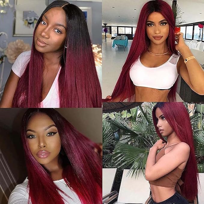 Straight Bundles Burgundy Human Hair 1B99j Straight Bundles Black Mixed With 99j Two Tone Brazilian Human Hair Extensions Wet and Wavy Soft Silky for Black Women 22 24 26 Inch