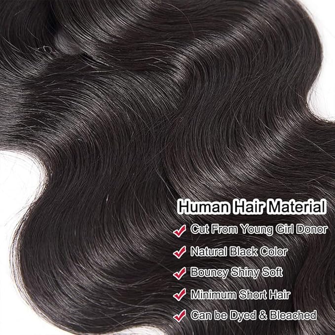 Body Wave Human Hair 4 Bundles (22 22 24 24) Unprocessed Brazilian Virgin Human Hair Extensions Brazilian Body Wave Weave Bundles Soft and Silky Natural Black Wavy Hair Quick Weave Bundle for Women