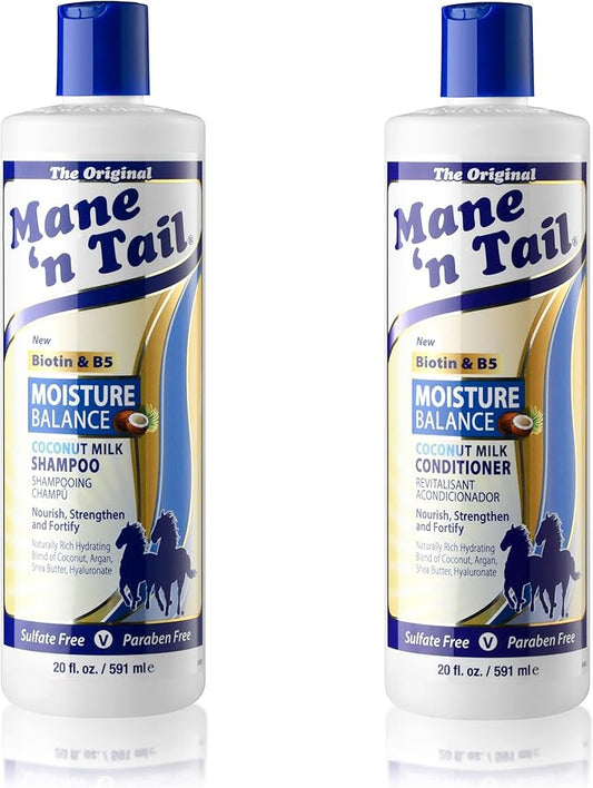 Mane 'n Tail Moisture Balance Shampoo & Conditioner with Coconut Milk & Biotin (20 Oz Each) | Sulfate-Free, Paraben-Free, Vegan Formula for Hydrated Hair & Scalp