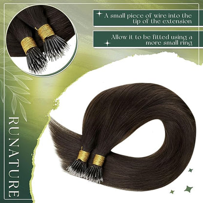RUNATURE Nano Ring Hair Extensions Human Hair Dark Brown Remy Nano Bead Human Hair Extensions Silky Nana Link Hair Extension Real Human Hair Full Ends 22 Inch 50 Gram 50 Strands