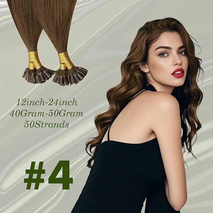 RUNATURE U Tip Human Hair Extensions Brown Straight Pre Bonded Hair Extensions Human Hair U Tip Extensions Soft Keratin Hair Brown Silky 20 Inch 50g 50s