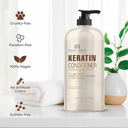 Botanic Hearth Keratin Conditioner with Argan Oil - Sulfate-Free Hair Treatment for All Hair Types, Normal, Dry or Damaged, Color Treated - 16 fl oz