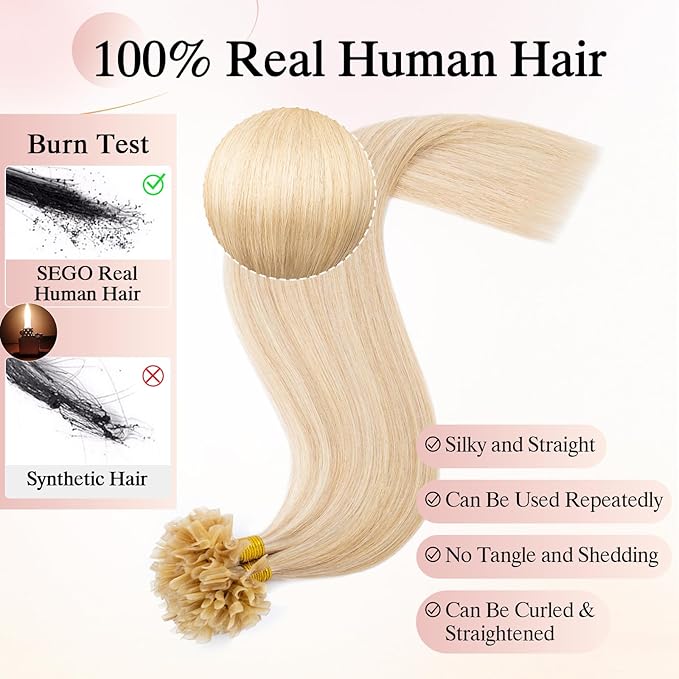 U Tip Hair Extensions Human Hair Pre Bonded Extensions Keratin Fusion Extensions K Tip Hair Extensions Real Human Hair Silky Straight Natural 50g/100 Stands 14" Ash Blonde Mix Bleach Blonde