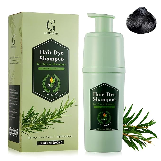 Black Hair Dye Shampoo 3 in 1, Hair Color Shampoo for Gray Hair, Tea Tree Black Hair Shampoo, Champu Para Canas, Gentle and Effective, Colors in Minutes, 16.90 Fl Oz