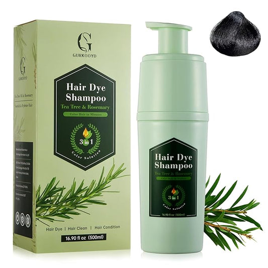 Black Hair Dye Shampoo 3 in 1, Hair Color Shampoo for Gray Hair, Tea Tree Black Hair Shampoo, Champu Para Canas, Gentle and Effective, Colors in Minutes, 16.90 Fl Oz