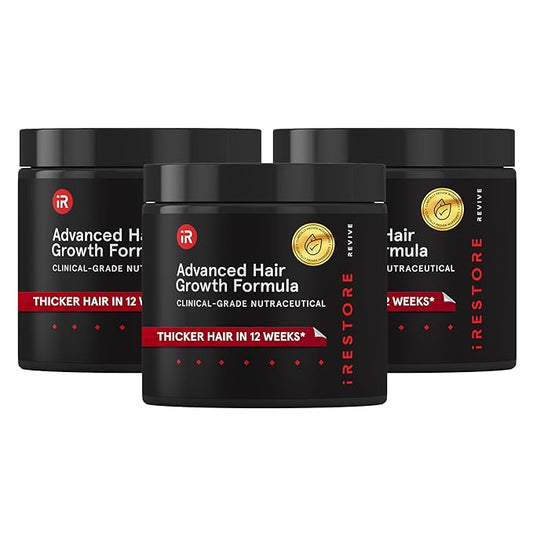 iRestore Advanced Hair Growth Supplement for Women, Hair Vitamins for Faster Hair Regrowth, Best for Hair Loss and Thinning - 1 Month Supply Each - 30 Count (Pack of 3) - Black