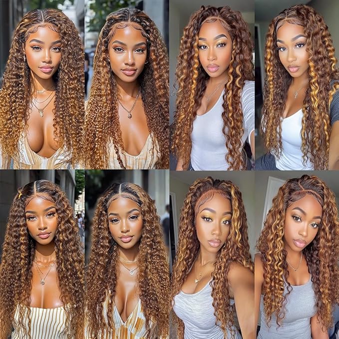 1BP427 Loose Deep Wave Bundles Ombre Brown and Honey Blonde Two Tone Deep Wave Bundles Brazilian Human Hair Extensions Soft and Silky for Black Women 26 28 30 Inch