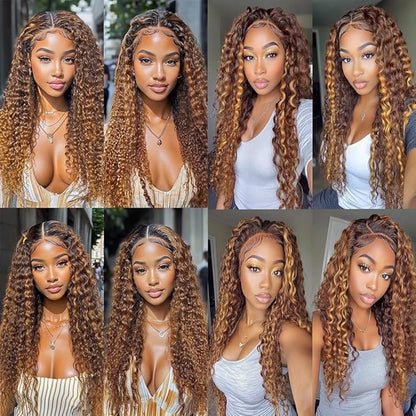 1BP427 Loose Deep Wave Bundles Ombre Brown and Honey Blonde Two Tone Deep Wave Bundles Brazilian Human Hair Extensions Soft and Silky for Black Women 26 28 30 Inch