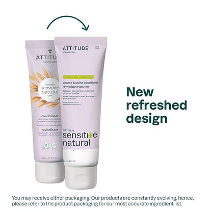ATTITUDE Hair Conditioner for Sensitive Dry Scalp, For Thin Hair, Soothing Oat, Naturally Derived Ingredients, Dermatologically Tested, Vegan Detangler, Volume and Shine, 8 Fl Oz