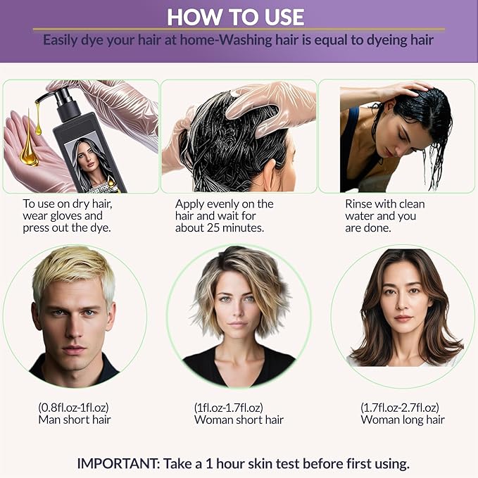 Ammonia-Free Instant Black Hair Dye Shampoo for Gray Coverage,Non-Staining scalp Long-Lasting Natural Black Hair Color Shampoo for Men/Women,Gentle polar Dye for Damaged Hair