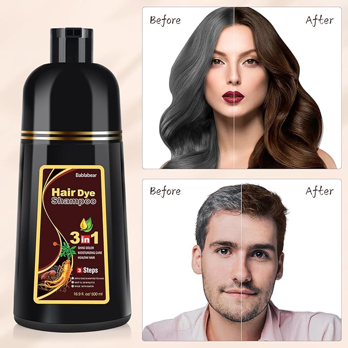 Dark Brown Hair Color Shampoo for Gray Hair 500ML Instant Hair Dye Shampoo for Men & Women-3 in 1 Color Shampoo
