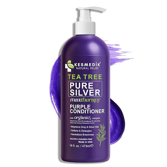 Tea Tree Purple Conditioner, Anti-Brass Toner for Blonde, Silver & Gray Hair, Softens, Repairs Damaged Hair & Salon-Grade Hair Toner Conditioner, 16 fl oz