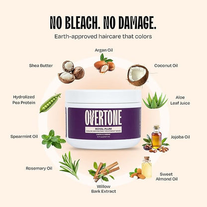 Overtone Color Depositing Semi-Permanent Hair Dye Conditioner - 8 oz For Natural & Color-Treated Hair, Moisturizing Shea Butter & Coconut Oil - Vegan & Cruelty-Free, Purple For Brown is now Royal Plum